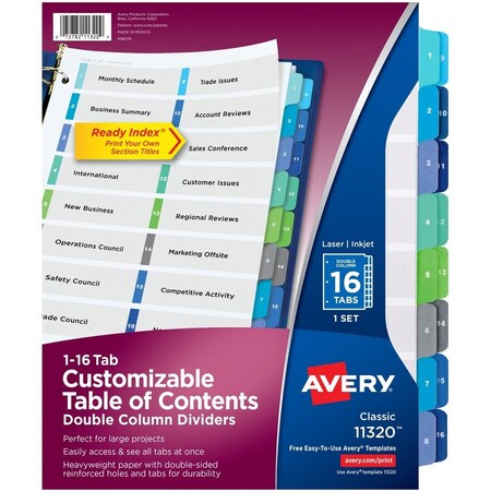 Avery Dividers, Toc, Dblclm, 16Tab AVE11320